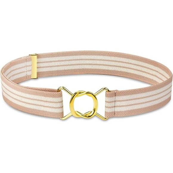 HOLD’EM Kids Belts for Boys Toddler Brass Twisted Elastic Buckle Belt - BeigeWHT - Picture 1 of 7